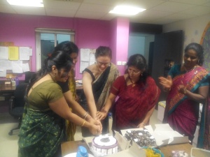 Celebrating November birthdays and holding a post-Diwali party for the teachers at the Akanksha office on Saturday afternoon